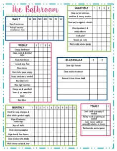 the bathroom checklist is shown in this printable version, which includes daily and daily tasks