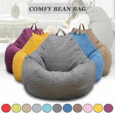 the bean bag chair is available in four different colors and sizes, with multiple options