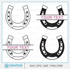 four different horseshoes with text on them