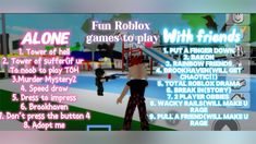 an advertisement for a video game with the title'fun roblox games to play with friends '