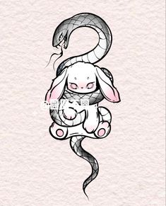 a drawing of a snake wrapped around a bunny