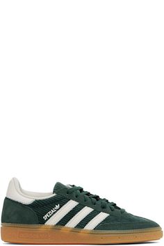 adidas Originals - Green & White Handball Spezial Sneakers Green Adidas, Green And White, Leather Sneakers, Patch Logo, Adidas Originals, Lace Up, Adidas, Wardrobe, Sneakers