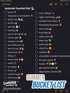 Summer Bucket list Summer Bucket List For Teens, Kids Summer Bucket List, Bucket List For Teens, Best Friend Quiz, Fun Drinking Games, Dream Dates, Date Activities, Friend Quiz, Good Insta Captions