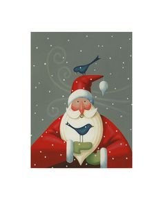 a painting of santa claus sitting in the snow