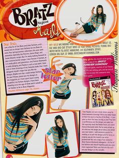 an advertisement for bratz magazine featuring a woman in striped shirt