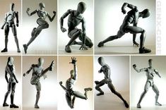 multiple images of various poses of a human being in different positions, including arms and legs