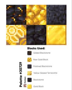 an image of some gold and black items on a white background with the words blocks used