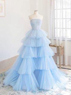 Blue tulle long prom dress, blue tulle evening dress,BD202178 on Storenvy Prom Dress Blue, Tulle Long Prom Dress, Strapless Evening Dress, High Low Prom Dresses, A Line Evening Dress, Marine Uniform, Tulle Evening Dress, Blue Evening Dresses, Blue Tulle