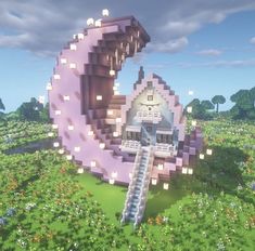 Cute Mc Houses Easy, Easy Minecraft Builds Houses, Aesthetic Houses Minecraft, Minecraft Aesthetic Building Ideas, Cottagecore Minecraft Build Ideas, Minecraft Crescent Moon, Minecraft Building Ideas Aesthetic House, Mc House Ideas Cottage, Cute Minecraft Builds Cottagecore