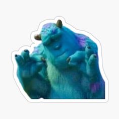 a sticker with an image of a blue monster and two smaller monsters on it