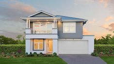 a two story house with an attached garage