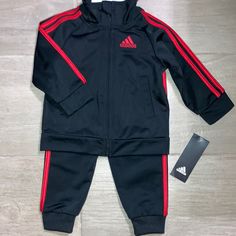 Brand New With Tags 9 Month Red & Black Matching Set Adidas Black Fitted Sets, Adidas Black Sports Sets, Adidas Black Long Sleeve Set, Fitted Black Adidas Sets, Grey Tracksuit, White Tracksuit, Town Outfits, Adidas Set, Boy Activewear