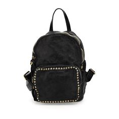 COW+STUDS P/D* Black Leather Backpack With Gunmetal Hardware, Black Leather Backpack With Gunmetal Hardware For Daily Use, Black Backpack With Gunmetal Hardware, Daily Use Backpack With Gunmetal Hardware, Black Backpack With Gunmetal Hardware For Daily Use, Small Backpack Black, Small Backpack, Black Color, Cow