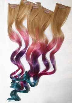 Dye Hair Tips, Tie Dye Tips, Ombre Tie Dye, Tie Dye Hair, Dyed Tips, Hair Extensions Clip, Extensions Clip In