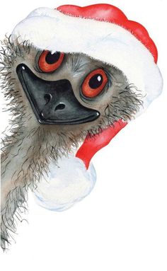 an emu wearing a santa claus hat