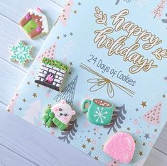 a birthday card with cookies and decorations on it