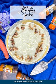 air fried carrot cake topped with walnuts on stand. Air Fryer Carrot Cake, Fried Carrot Cake, Fridge Cake, Ginger Cake, Cream Cheese Icing, Carrot Cake Recipe