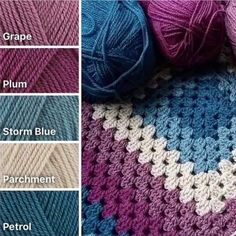 Colour Combinations Crochet, Colour Palette Crochet, Crochet Blanket Colours Color Schemes, Granny Square Palette, Crochet Blanket Color Palette, Granny Square Combinations, Crochet Granny Square Blanket Colour Schemes, Crochet Blanket Ideas Color Combinations Colour Palettes, Crochet Blanket Colors Schemes