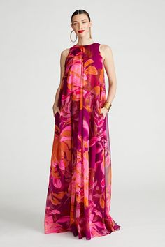 Chiffon Printed Dress, Formal Wedding Attire, Halston Heritage Dress, Line Silhouette, Summer Formal, Mother Of The Bride Gown, Summer 2025, Printed Gowns, Wedding 2024