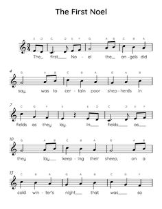 the first noel sheet music with notes and chords for children's choir or piano