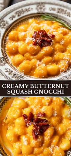 creamy butternut squash gnocchini with cranberries and pecanse