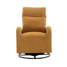 a brown recliner chair sitting on top of a white floor