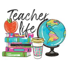 the teacher life svt file includes books, an apple and a cup with coffee