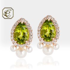 "Peridot Earrings / 18K Gold Pearl Earrings / Natural Diamond and Peridot / Handmade Earrings / Fine Jewelry By Chelebi Peridot Earrings is part of the Chanse collection and it is 18K Rose gold. These Peridot Earrings will be a great choice for daily use or gifting. ✶ Gemstone Type: Natural ✶ Gemstone Type: Peridot ✶ Gemstone Shape: Pear ✶ Gemstone Quantity: 2 pcs  ✶ Gemstone Size : 9 x 6 mm ✶ Gemstone Carat: 2.73 ct ✶ Diamond: Natural ✶ Diamond Shape: Round ✶ Diamond Quantity: 44 pcs   ✶ Diamond Color and Clarity: G - Vs2 ✶ Diamond  Size: 1.5 mm ✶ Diamond Total Carat: 0.42 ct ✶ Pearl Origin: Natural Pearl  ✶ Size: Approx. 4mm - 2.5 mm ✶ Shape: Round ✶ Quality: AAA ✶ Setting Type: Micro Pave-Prong Setting ✶ Ready to Ship in 1-3 Business Days If you have any additional questions about this Pearl And Peridot, Jewellery Studio, Peridot Jewelry, Peridot Earrings, Peridot Necklace, Fine Jewelery, Handmade Fine Jewelry, Earrings Diamond, Gold Pearl Earrings