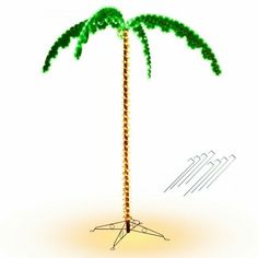 a small palm tree is shown in the middle of a white background with four lights on it