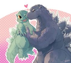 an image of a godzilla and a baby dragon