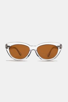 Ouru00a0trèsu00a0françaisu00a0take on the cat-eye silhouette, the Frenchy sunglass is theu00a0purrfect choice for the sophisticated femme. u00a0Sized just right, the thick-bodied, 51mm acetate frame features high, rounded corners accented with two metal rivets for a retro look to smarten even the most casual ensemble. u00a0Updated with polarized lenses. 1.5 Polycarbonate Lenses Triple-Barrel Hinges RX Optical Quality SIZE 51mm Eye Size 18mm Bridge 140mm Temple/Arm 5 1/8" Width 1 7/8" Height | Sunglass Museum Frenchy Polarized Cat Eye Sunglasses in Clear/Brown, Women's at Urban Outfitters Summer Clear Cat Eye Sunglasses, Casual Clear Cat Eye Sunglasses For Beach, Trendy Clear Cat Eye Sunglasses For Beach, Classic Cat Eye Sunglasses With Gradient Lenses For Summer, Classic Cat Eye Sunglasses For Summer Beach, Clear Cat Eye Sunglasses With Gradient Lenses For Beach, Summer Cat Eye Sunglasses Clear Glass, Clear Glass Cat Eye Sunglasses For Summer, Casual Clear Cat Eye Sunglasses For Summer