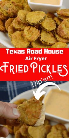 fried pickles with ranch dip on the side and texas road house air fryer fried pickles