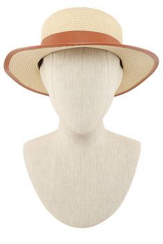 Straw Fashion Hat With Strap and Half Circle Accent Adjustable Brown Visor Bucket Hat, Brown Flat Brim Mini Hat For Beach, Brown Visor Sun Hat One Size, Brown Visor Sun Hat One Size Fits Most, Casual Brown Adjustable Mini Hat, Adjustable Brown Mini Hat For Summer, Brown Brimmed Mini Hat For Beach, Brown Brimmed Mini Hats For The Beach, Adjustable Brown Mini Hats For Spring