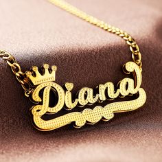 This exquisite double-layer name necklace features a stunning gold-plated name pendant, adding a touch of elegance to any outfit. Each necklace is meticulously handcrafted to order, making it a truly unique and personalized piece of jewelry. **Details - Material: High-quality gold-plated metal - Chain Length: 18in - Personalization: Customize with your name or the name of a loved one - Style: Elegant and timeless, perfect for everyday wear or special occasions This custom name necklace makes a thoughtful and personalized gift for birthdays, anniversaries, or any special occasion. Treat yourself or surprise someone special with this beautifully crafted double-layer name necklace. Crown Pendant, Name Pendant, Jewelry Details, Stil Elegant, Font Names, Custom Name Necklace, Cuban Chain, Style Elegant, Name Plate