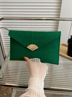 BagForLove - Croc Embossed Envelope Bag with Metal Flap Decoration Elegant Green Envelope Clutch, Chic Green Envelope Bag, Green Envelope Bag, Envelope Bag, All Holidays, Word Wrap, Diy Supplies, Green Bag, Flap Bag