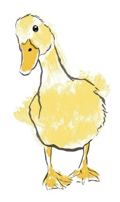 a drawing of a yellow duck on a white background