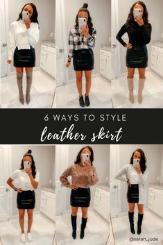 Leather Skirt Shoes Outfit, Winter Outfit Leather Skirt, High Waisted Leather Skirt Outfit, Leather Skirt And Bodysuit Outfit, Leather Look Skirt Outfit, Leather Mini Skirt Outfit Work, Black Leather Skirt Fall Outfit, Black Leather Skirt Casual Outfit, Black Leather Miniskirt Outfit