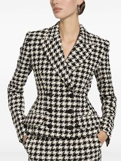 Hey there. This black and white blazer is like your favorite cup of tea—classic, comforting, and perfect for any occasion. It’s got that timeless double-breasted look with a modern tartan pattern that’s sure to turn heads. Trust me, once you try it on, you'll wonder how you ever lived without it. Silk and virgin wool blend for a luxurious feel Notched lapels for a sophisticated touch Made in Italy, showcasing impeccable craftsmanship Part of the FW24 collection Houndstooth Fashion, Check Blazer, Checked Blazer, Dolce E Gabbana, Houndstooth Pattern, Blazer Black, Formal Attire, Exclusive Fashion, Emilio Pucci