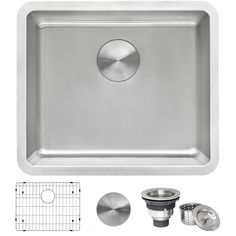 stainless steel kitchen sink with drain and strainer, grids and accessories for the faucet