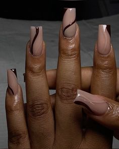 Simple Brown Nails, Neon Tips, Brown Acrylic Nails, Brown Nail, Food Fusion, Girly Acrylic Nails, Work Nails, Dope Nail Designs, Fall Acrylic Nails