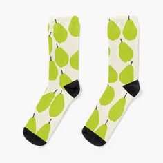 Super soft all-over printed knit socks with extra cushioning in the sole. Suitable for men and women. Green Pears Pattern on beige background Pattern Socks, Patterned Socks, Beige Background, Knit Socks, Socks For Sale, Knitting Socks, Pear, Multi Color, Stockings