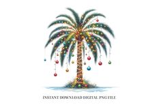 a christmas tree with ornaments hanging from it's branches and the words instant download digital