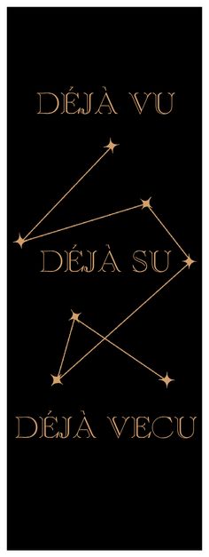 a black and gold poster with the words dela vu deja su in spanish