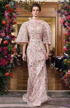 Three quarter bell sleeve butterfly branch beaded gown with 3d floral embellishment along the neckline Dreamy Gowns, Catwalk Models, Bridesmaid Saree, Bridal Elegance, Couture Gowns, Lace Fashion, Evening Gowns Formal, Fantasy Fashion, Bridal Couture