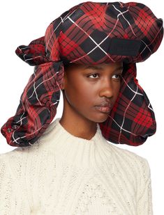 Padded taffeta aviator hat in black and red. Printed tartan pattern and structural wire throughout. · Silicone logo patch at face · Press-stud fastening at brim · Ear flaps · Adjustable and detachable press-stud chin strap · Bungee-style drawstring at grosgrain browband · Quilted twill lining Part of the Très Gaultier collection. Supplier color: Red/Black/White Aviator Hat, Buy Jeans, Tartan Pattern, Paul Gaultier, Black Nylon, Black Nylons, Jean Paul, Jean Paul Gaultier, Patch Logo