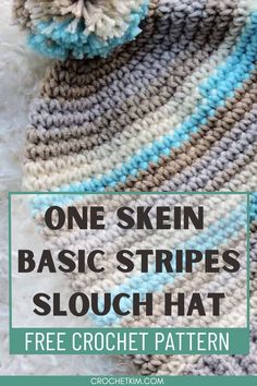 Basic Stripes Slouch Hat in crochet Crochet Headwear, First Crochet, One Skein Crochet