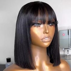 Wear Go Glueless Short Bob Wig with Bangs Straight Hair Realistic Scalp 180% Density Bob Wig With Bangs, Brazilian Straight Human Hair, Bangs Straight, Remy Human Hair Wigs, Hair Bob, 100 Remy Human Hair, Wig With Bangs, Short Bob Wigs, Bob Wig