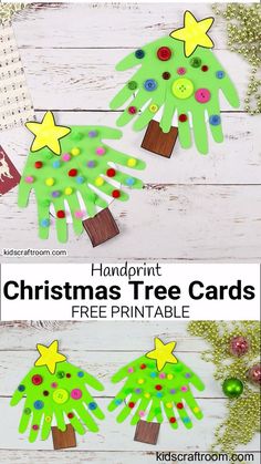 handprint christmas tree cards with free printables for kids to make and decorate