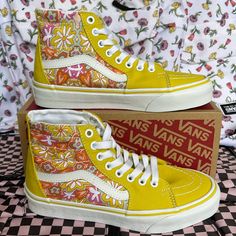 New In The Box Authentic Women’s Vans Wmns Sk8-Hi Tapered Psychedelic Resort Passio Vn0a5krublx Sneakers Vans Yellow, Rv Trip, Shoes Vans, Sk8 Hi, Vans Sneakers, Womens Vans, Vans Shoes, Style Board, The Box