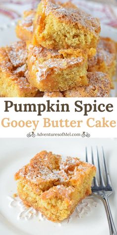 pumpkin spice gooey butter cake on a white plate